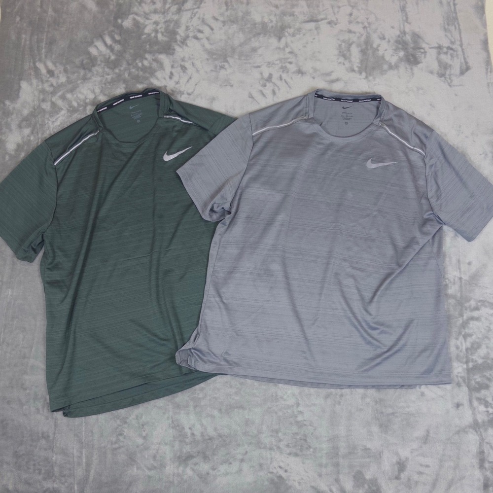 Lot of 2 Nike Running Dri-FIT Mens XL Shirts Green Grey Gym Training Tee
